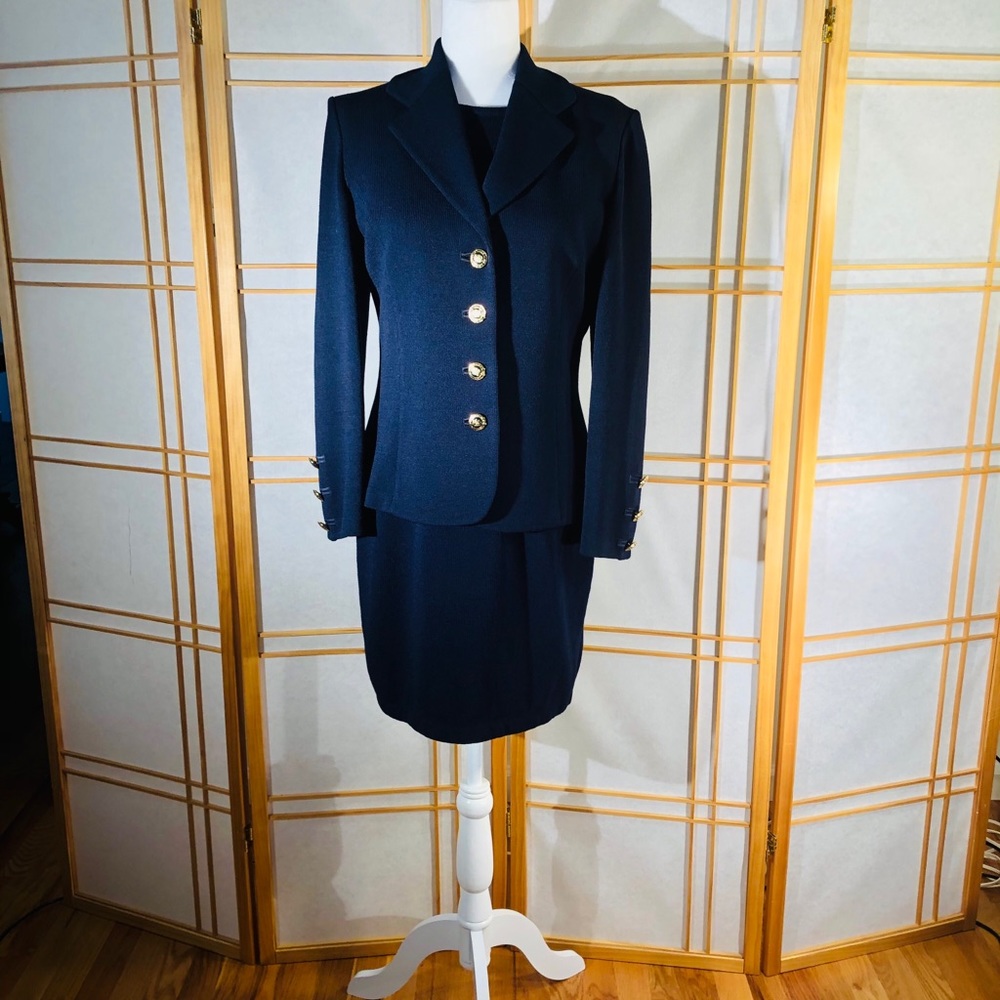 St. John Navy Sleeveless Knit Dress Suit Sz. 8